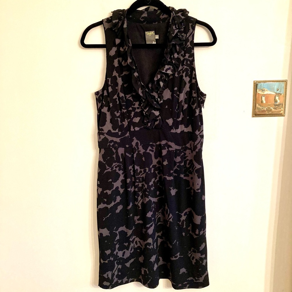 Taylor Black and Gray Sleeveless Ruffled Mini Dress